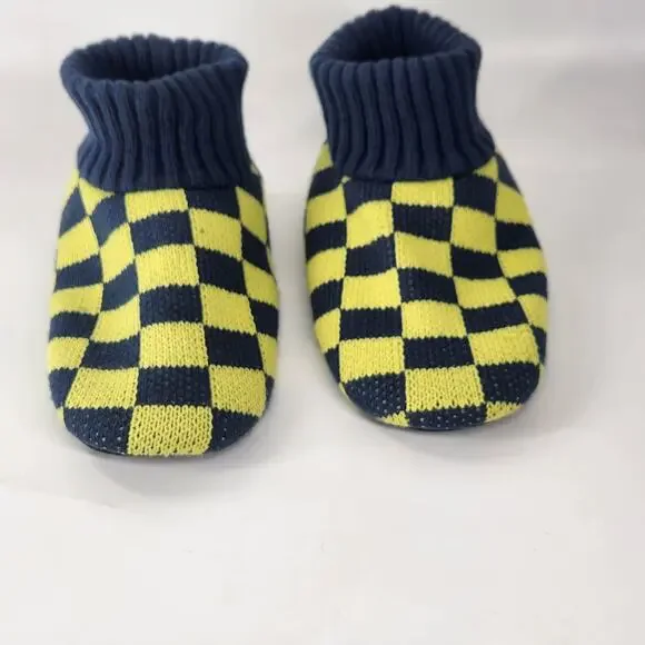 Free People Faux Fur Sleepover Booties 7 Socks Blue Yellow Checkered Cozy - Picture 3 of 9